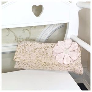 Vintage GAP blush pink velvet embroidered clutch